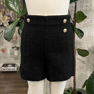 Zara Black High-Waisted Shorts with Gold Buttons
